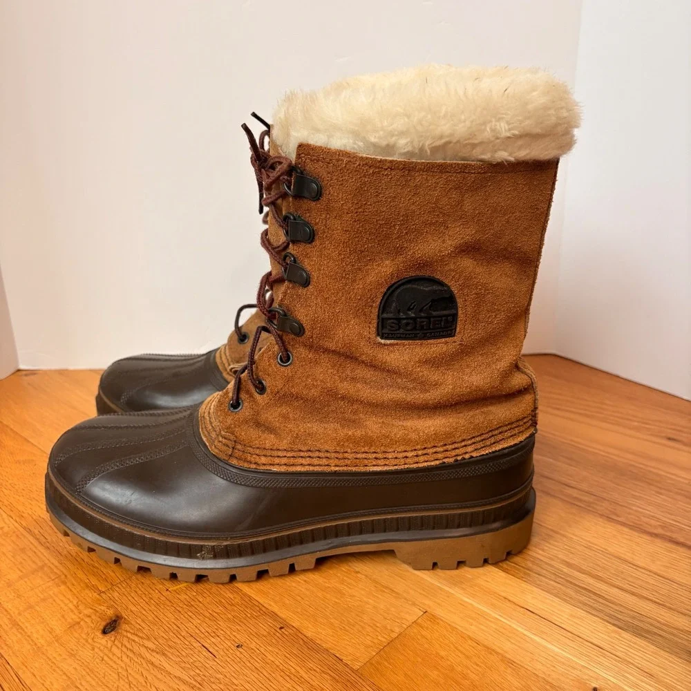 Sorel Kaufman Caribou Mens 9 Brown Suede Rubber Winter Snow Duck Boots USA Made